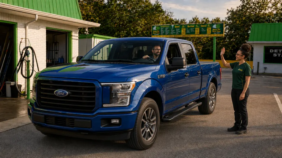 A customer pulling into the full-service lane while a team member waves them in